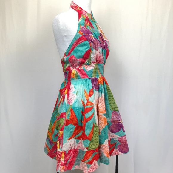 -SOLD-Farm Rio Halter Neck Mini Dress Floral - Picture 4 of 8